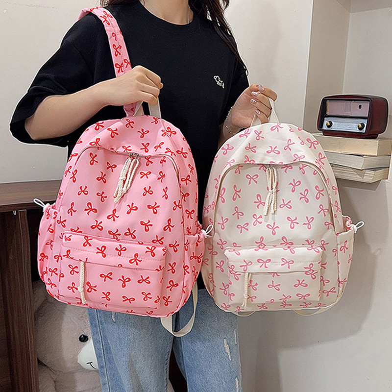 School Backpack Teen - Leuke rugzak met strikprint, nylon casual