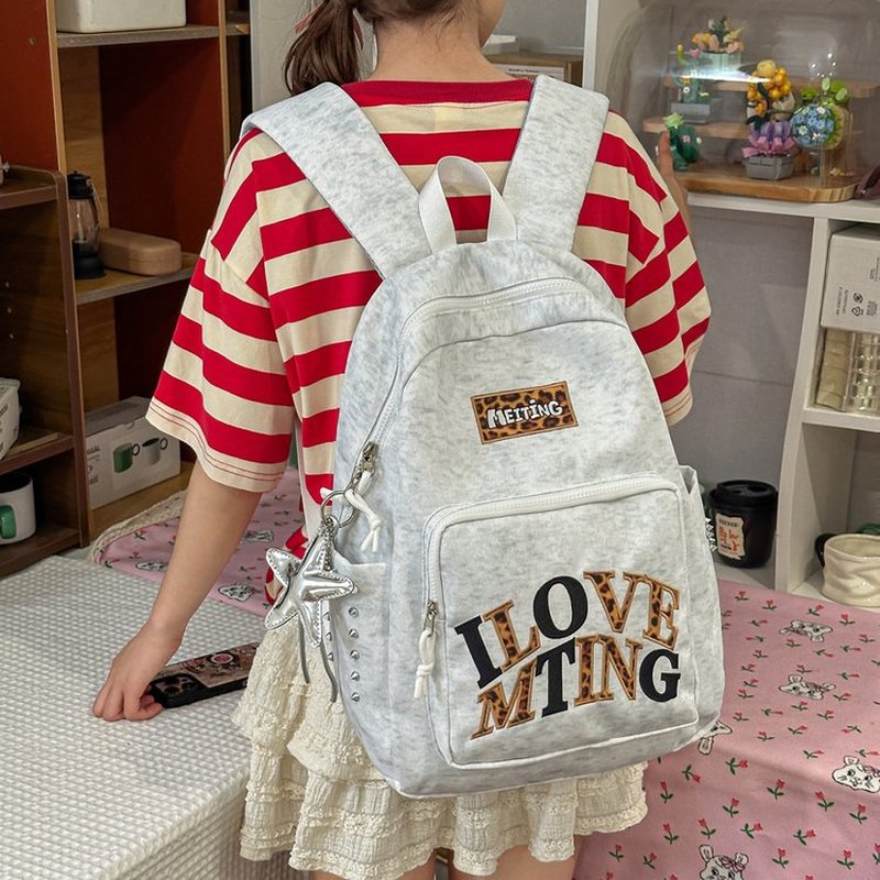 School Backpack Teen - Y2K grijze rugzak voor dames, schattige